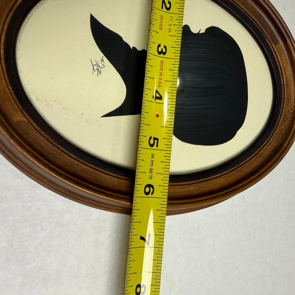 Vintage Pair Silhouette Profile Portraits Boy and Girl Oval Wood Frames Signed
